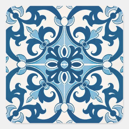 Azulejo Fleur-De-Lis Style-Muster Quadratischer Aufkleber (Vorderseite)