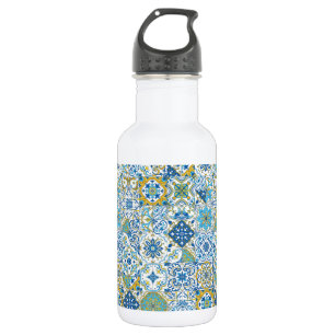 Azulejo-Fliesen in Blau und Gelb Edelstahlflasche