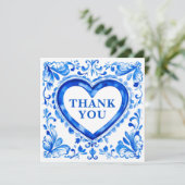 💙Azulejo Herz Danke‑Fliese Dankeskarte (Stehend Vorderseite)