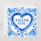 💙Azulejo Herz Danke‑Fliese Dankeskarte (Vorderseite)