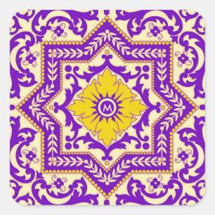 Azulejo-Keramik-Ornament im Vintage-Stil Monogramm Quadratischer Aufkleber