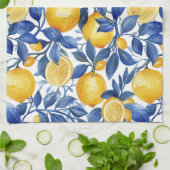 Azulejo Lemons Blue Blätter #1 Geschirrtuch (Gefaltet)