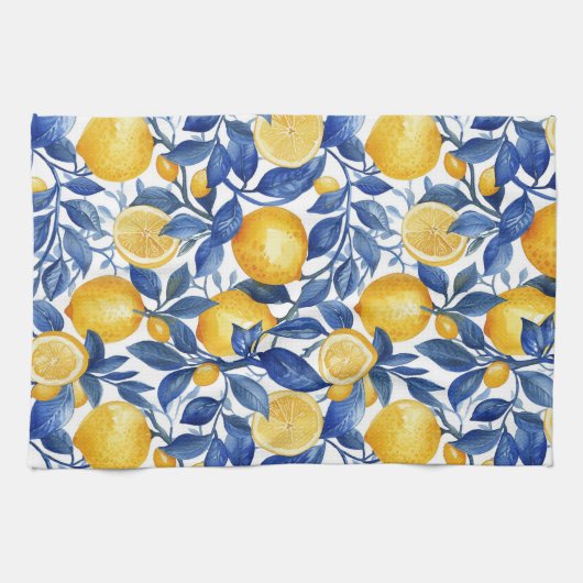 Azulejo Lemons Blue Blätter #1 Geschirrtuch (Horizontal)