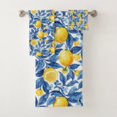 Azulejo Lemons Blue Blätter Badhandtuch Set (Insitu)