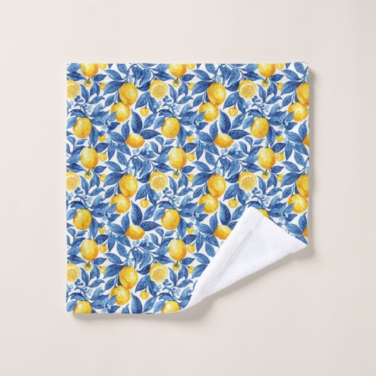 Azulejo Lemons Blue Blätter Badhandtuch Set (Waschlappen)