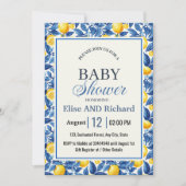Azulejo Lemons Blue Blätter Botanical Baby Shower Einladung (Vorderseite)