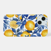 Azulejo Lemons Blue Blätter iPhone 15 Hülle (Rückseite (Horizontal))