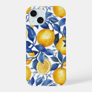 Azulejo Lemons Blue Blätter iPhone 15 Hülle