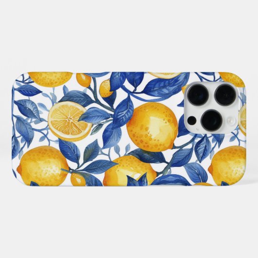Azulejo Lemons Blue Blätter iPhone Hülle (Rückseite (Horizontal))