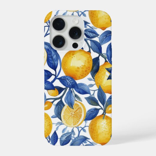 Azulejo Lemons Blue Blätter iPhone Hülle (Rückseite)