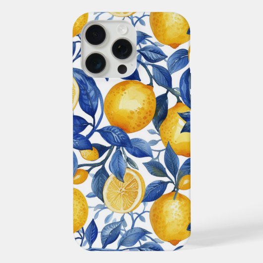 Azulejo Lemons Blue Blätter iPhone Hülle (Rückseite)