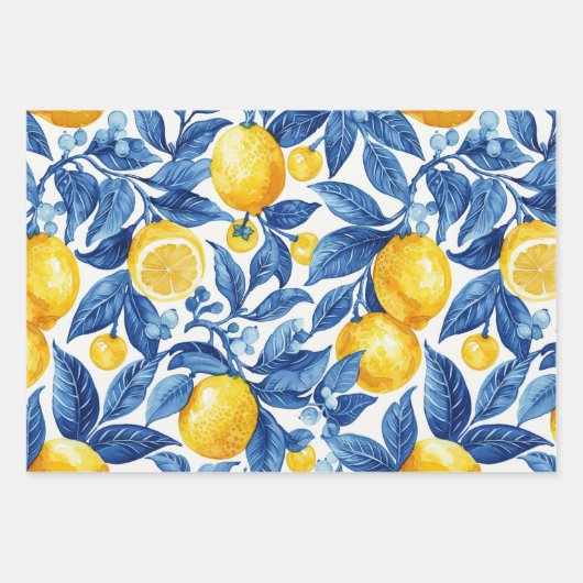 Azulejo Lemons Blue Blätter Pattern (Vorderseite 2)