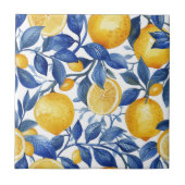 Azulejo Lemons Blue Blätter Pattern Fliese (Vorderseite)