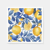 Azulejo Lemons Blue Blätter Pattern Serviette (Vorderseite)