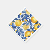 Azulejo Lemons Blue Blätter Pattern Serviette (Ecke)