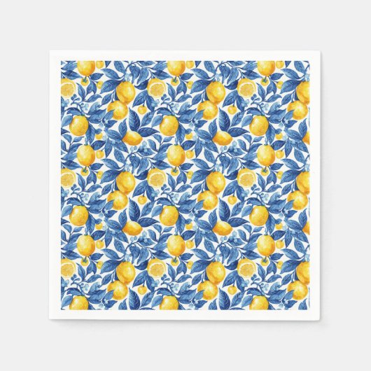 Azulejo Lemons Blue Blätter Serviette (Vorderseite)