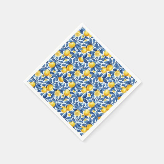Azulejo Lemons Blue Blätter Serviette (Ecke)