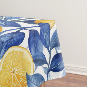 Azulejo Lemons Blue Blätter Tischdecke