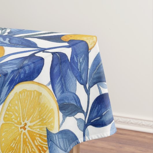 Azulejo Lemons Blue Blätter Tischdecke (Beispiel)