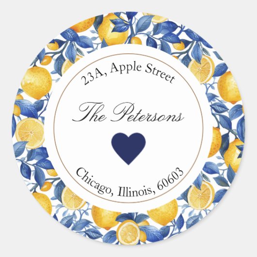 Azulejo Lemons Round-Address-Label Runder Aufkleber (Vorderseite)