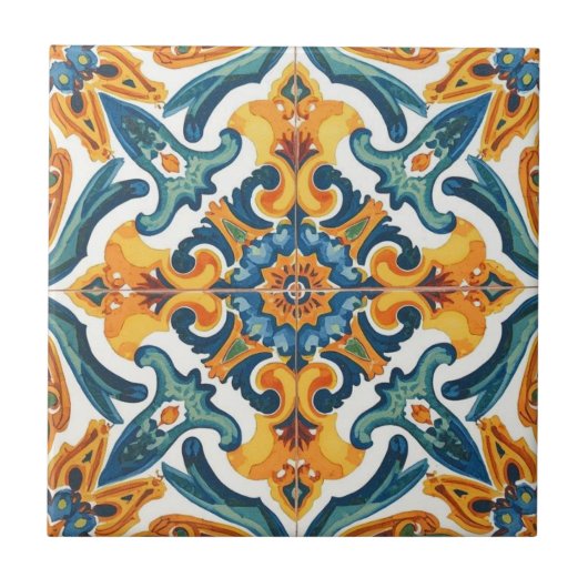 Azulejo orange und grüne Mosaik-Ostware Fliese (Vorderseite)