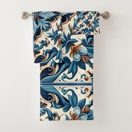 Azulejo Porcelain Blaues Fliesenmuster Badhandtuch Set (Insitu)