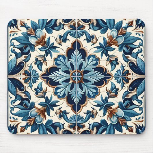 Azulejo Porcelain Blaues Fliesenmuster Mousepad (Vorne)
