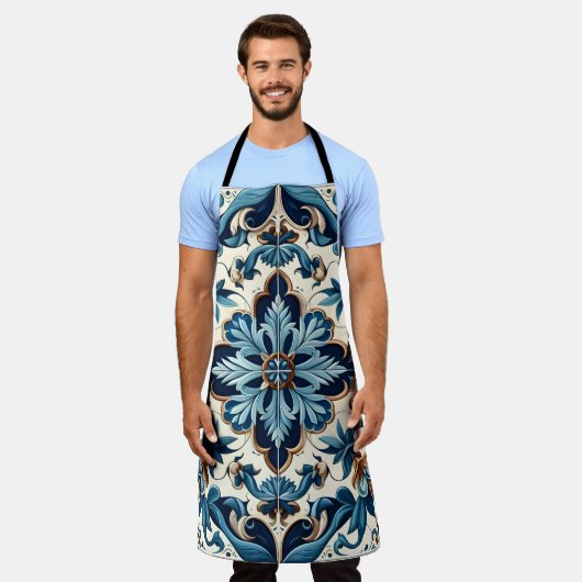 Azulejo Porcelain Blaues Fliesenmuster Schürze (Getragen)