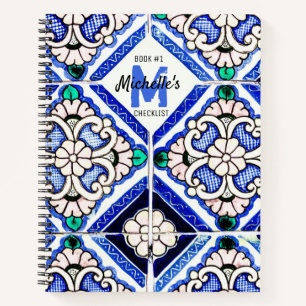 Azulejo-Spanische Fliesen in Navy Weiß Checkliste Notizblock