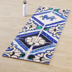 Azulejo-Spanische Fliesen in Navy Weiß Monogramm Yogamatte