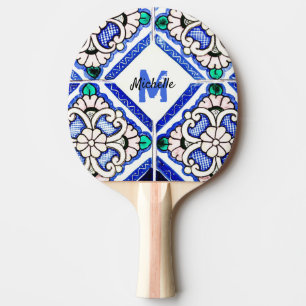 Azulejo Spanische Marine Weiß Monogramm Tischtenni Tischtennis Schläger