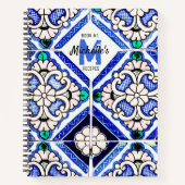 Azulejo Spanisches Muster Tiles Navy weiße Rezepte Notizblock (Vorderseite)