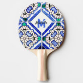 Azulejo Spanish Navy White Monogram Table Tennis Tischtennis Schläger (Rückseite)