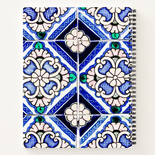Azulejo Spanish Pattern Tile Navy White Sketchbook Notizblock (Rückseite)