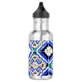 Azulejo Spanish Pattern Tiles Navy White Monogram Edelstahlflasche (Rechts)