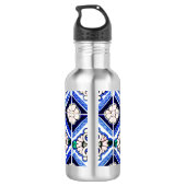 Azulejo Spanish Pattern Tiles Navy White Monogram Edelstahlflasche (Rückseite)