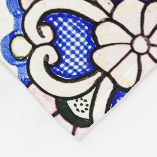 Azulejo Spanish Pattern Tiles Navy White Monogram Fleecedecke (Ecke)