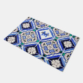 Azulejo Spanish Pattern Tiles Navy White Monogram Fußmatte (Schrägansicht)