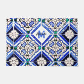 Azulejo Spanish Pattern Tiles Navy White Monogram Fußmatte (Vorderseite)