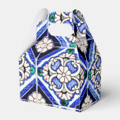 Azulejo Spanish Pattern Tiles Navy White Monogram Geschenkschachtel (Rückseite)