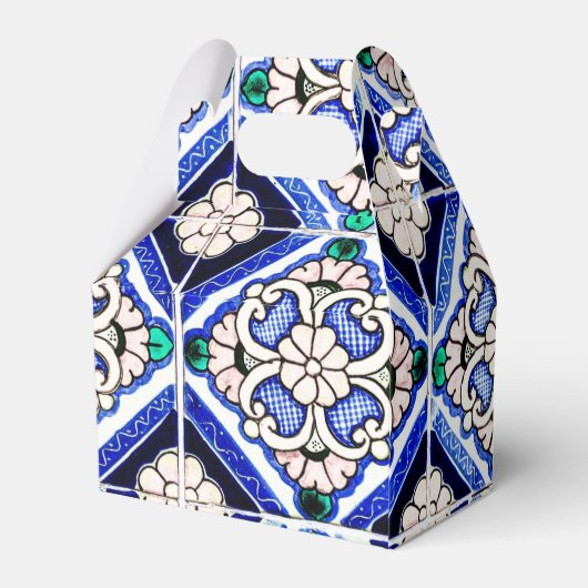 Azulejo Spanish Pattern Tiles Navy White Monogram Geschenkschachtel (Rückseite)