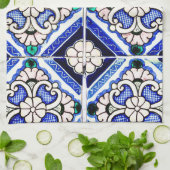 Azulejo Spanish Pattern Tiles Navy White Monogram Geschirrtuch (Gefaltet)