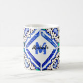 Azulejo Spanish Pattern Tiles Navy White Monogram Kaffeetasse (Mittel)