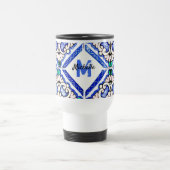 Azulejo Spanish Pattern Tiles Navy White Monogram Reisebecher (Mittel)