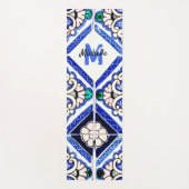 Azulejo Spanish Pattern Tiles Navy White Monogram Yogamatte (Vorderseite)