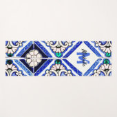 Azulejo Spanish Pattern Tiles Navy White Monogram Yogamatte (Vorderseite (Horizontal))