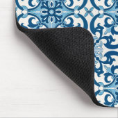 Azulejo Tile Pattern Indigo Blue White Mousepad (Ecke)