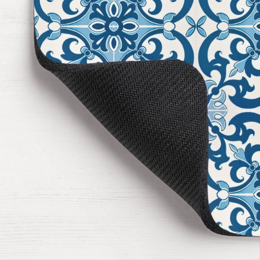 Azulejo Tile Pattern Indigo Blue White Mousepad (Ecke)