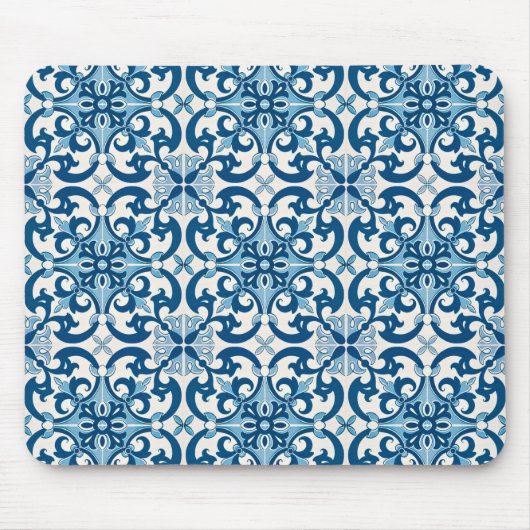 Azulejo Tile Pattern Indigo Blue White Mousepad (Vorne)