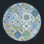 Azulejo tiles in blue and yellow pappteller<br><div class="desc">A patchwork of hand‑painted azulejo‑inspired tiles</div>
